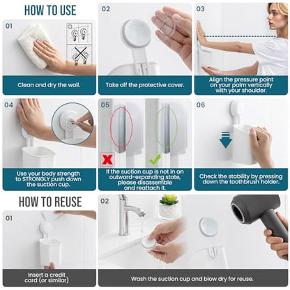 TAILI Suction Toothbrush Holder 2 Pack, Tumblers Replacement Shower Toothbrush Holder for Wall, Powerful Toothpaste Toothbrush Suction Cup, Self-draining Shower Razor Holder, Kitchen Tableware Holder - color: White (2 Pack)