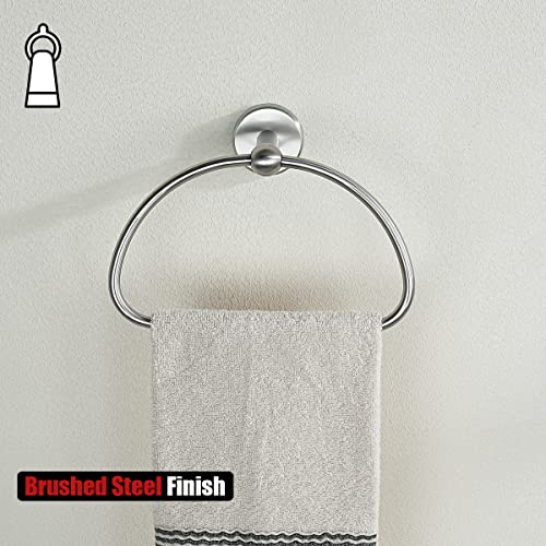 JQK Towel Ring, Stainless Steel Half Ring Towel Holder for Bathroom, 7 Inch Brushed Finished Wall Mount, TR160-BN - color: Brushed