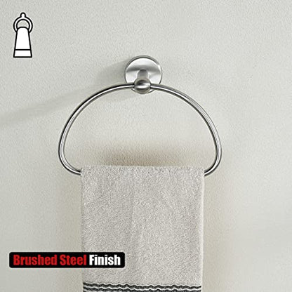 JQK Towel Ring, Stainless Steel Half Ring Towel Holder for Bathroom, 7 Inch Brushed Finished Wall Mount, TR160-BN - color: Brushed