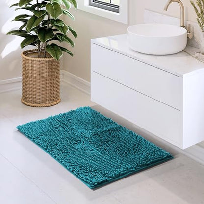 Hearth & Harbor Bathroom Rugs, Chenille Bath Mat - Machine Washable Bath Mats for Bathroom Non-Slip Backing Rubber, Quick Dry Bathroom Mat - color: Teal, style: 17 x 24