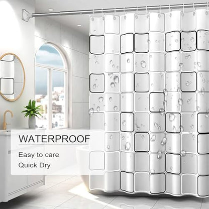TIKABC Shower Curtain Liner, 4G PEVA Shower Liner, Plastic Waterproof Shower Curtains, with Grommet Holes and 3 Magnetic Weights(Black White Big Square) - color: Black White Large Squre