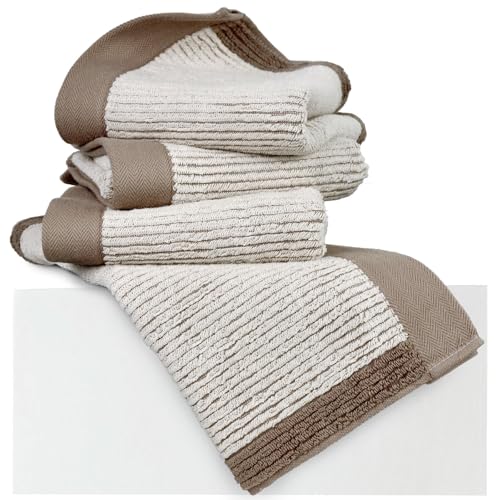 Cleanbear Hand Towels for Bathroom Set of 4, Jacquard Weaved Cotton Face Towels, 28 x 13.7 Inches (Light-Brown) - color: Light-brown