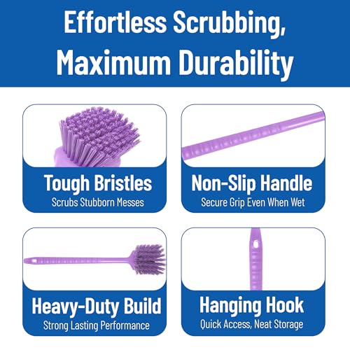 SPARTA 20" Floater Scrub Brush with Long Handle, Oil-Resistant Polyester Bristles, Multiple Trim Angles, Foam-Injected Polymer Block, Commercial Cleaning Tool, Purple - color: Purple