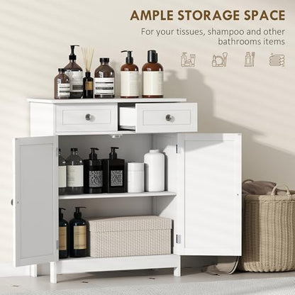 kleankin Freestanding Bathroom Floor Cabinet with 2 Doors 2 Drawers White | Wooden Bathroom Cabinet, Adjustable Shelf - color: White