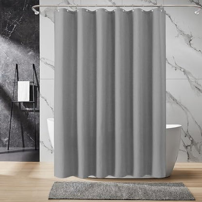 Inhousolu Fabric Shower Curtain, Waffle Weave 230 GSM Polyester, Weighted Hem, Metal Hooks Included, Water Repellent Washable, 72 x 84 Inch, Gray - color: Grey, size: 72"W x 84"L (Pack of 1)