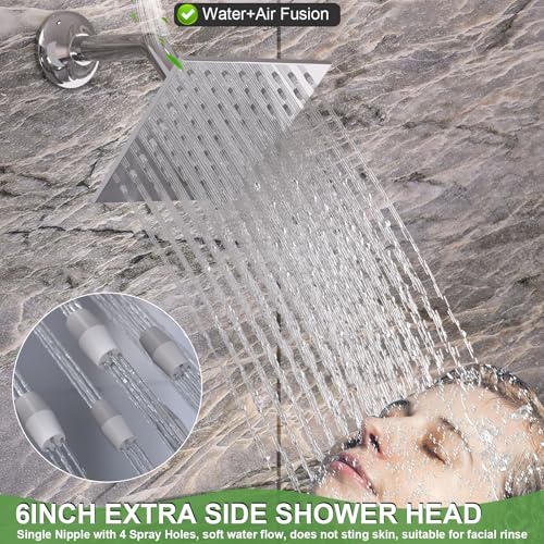 HOMEDEC 15.7x31.5" Rainfall Shower Head System, with 6 Body Jets with Handheld and Dual Side 6" Wall Mount Head, Chrome - color: Chrome, style: 5-Way + 2x 6" Top
