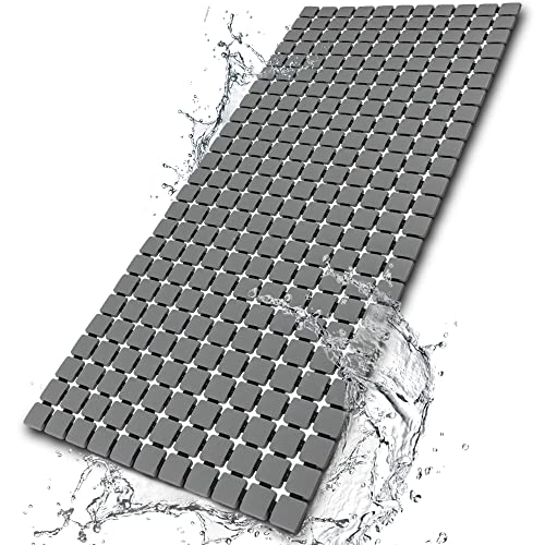BEMISO Shower Mat Non Slip Bathtub Mat 33.4 x 15.7 Inch Large Size | Suction Cups,Drain Holes,Easy Dry,Easy to Cut - color: Pure Grey, size: 33.4 x 15.7 inches
