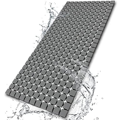 BEMISO Shower Mat Non Slip Bathtub Mat 33.4 x 15.7 Inch Large Size | Suction Cups,Drain Holes,Easy Dry,Easy to Cut - color: Pure Grey, size: 33.4 x 15.7 inches