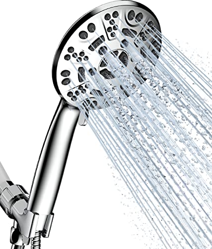 Cobbe 8-Setting Handheld Shower Head, Water-Saving Design, Chrome | Trickle Pause Mode, 5ft Stainless Steel Hose, Brass Swivel Bracket, Tool-Free Installation - color: Chrome