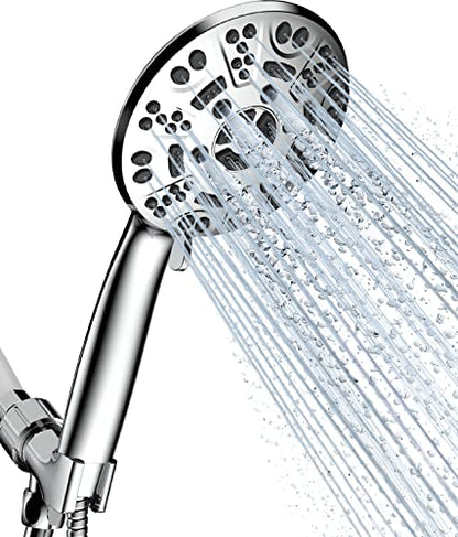 Cobbe 8-Setting Handheld Shower Head, Water-Saving Design, Chrome | Trickle Pause Mode, 5ft Stainless Steel Hose, Brass Swivel Bracket, Tool-Free Installation - color: Chrome