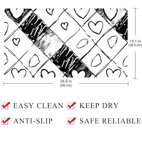 Bathtub Mats for Shower Tub, Doodle Checkerboard Texture and Seamless Hearts Anti-Slip Bath Mats for Inside Tub, Bathroom Shower Mats with Drain Holes and Suction Cups - color: Multi 08