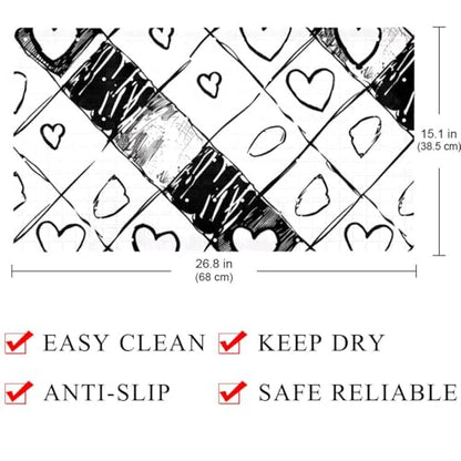 Bathtub Mats for Shower Tub, Doodle Checkerboard Texture and Seamless Hearts Anti-Slip Bath Mats for Inside Tub, Bathroom Shower Mats with Drain Holes and Suction Cups - color: Multi 08