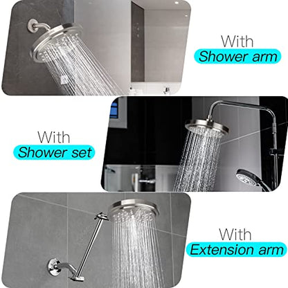 HOPOPRO High Flow Shower Head - High Pressure Rain - 7 Inch Rainfall Spray Showerhead - Tool-free 1-Min Installation - Adjustable Bathroom Shower Head Replacement with Luxury Look - Brushed Nickel