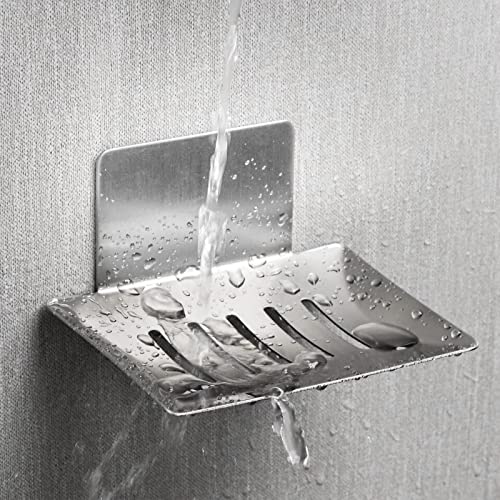 Soap Dish for Shower Wall, Stainless Steel Adhesive Soap Holder for Bathroom, 5 Slot Sponge Holder for Kitchen Sink, Bar Soap Tray with Drain Silver - color: Silver 1pack