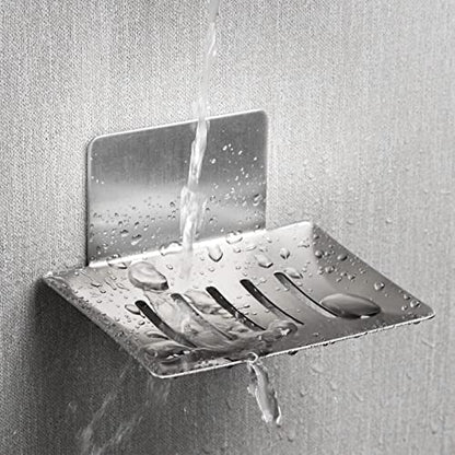 Soap Dish for Shower Wall, Stainless Steel Adhesive Soap Holder for Bathroom, 5 Slot Sponge Holder for Kitchen Sink, Bar Soap Tray with Drain Silver - color: Silver 1pack