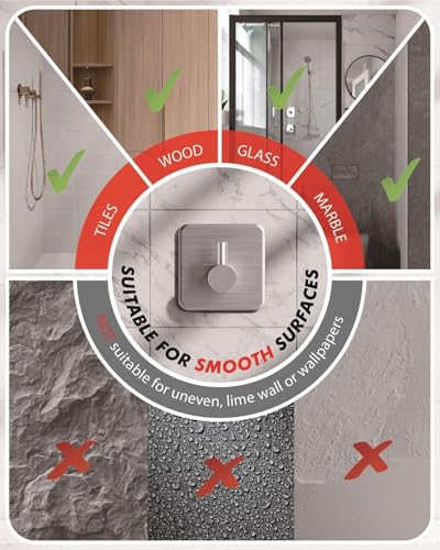 Auxmir Heavy Duty Adhesive Hooks, 5 Pack Stainless Steel Hooks 22 lb, Black | 22 lb max capacity, SUS304 stainless steel, no-drill installation, waterproof and rust-resistant for towels, robes and coats - color: 1.8"x1.8"- Black