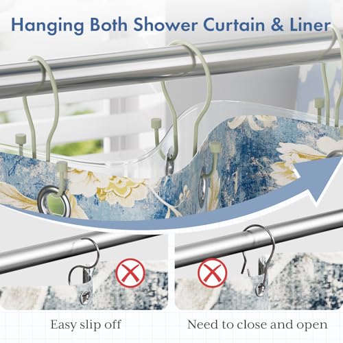 Bathway Sage Green Shower Curtain Hooks Shower Curtain Rings with Cylindrical Design, 12Pcs Metal Shower Curtain Hooks Rust Proof, Smooth Glide Double Shower Hooks Rings for Shower Curtain - color: Sage Green, style: Minimalist Shower Hooks with Cylinders