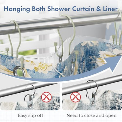 Bathway Sage Green Shower Curtain Hooks Shower Curtain Rings with Cylindrical Design, 12Pcs Metal Shower Curtain Hooks Rust Proof, Smooth Glide Double Shower Hooks Rings for Shower Curtain - color: Sage Green, style: Minimalist Shower Hooks with Cylinders