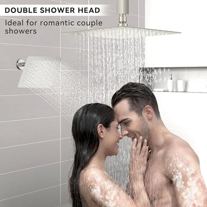 STARBATH Shower Faucet Set Shower System with Diverter Valve Brushed Nickel | 12 Inch Ceiling Mount Rain Shower Head, 6 Inch Wall Mount Rainfall Shower Head and 2-in-1 Handheld Spray for Two Person - color: Brushed Nickel, size: 12"+6"-03