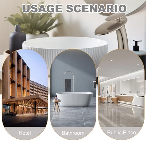 Brushed Nickel Waterfall Bathroom Faucet Tall Body and Pop Up Drain - color: Brushed Nickel, size: Tall Body