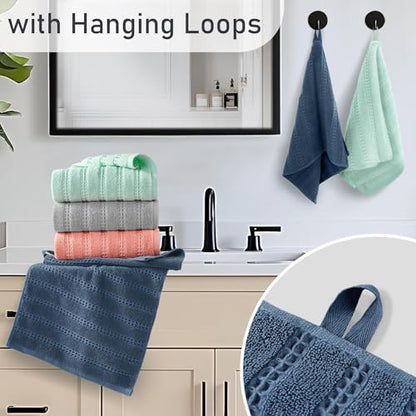 VOOVA & MOVAS Hand Towels 4PC,13"x30", 100% Cotton,Multicolor | Waffle Weave Fabric, Soft Lightweight & Absorbing, Quick Dry & Non-fading, Unshrinkable - color: Navy + Pink + Mint + Gray