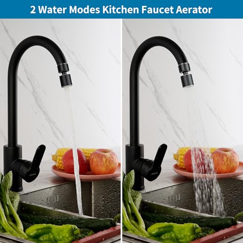 Hibbent NSF/ANSI/CAN 61 & cUPC Certified Faucet Aerator, Matte Black | 360° Twist Kitchen Sink Aerator, Dual-function Sink Sprayer Attachment, Faucet Replacement Part 55/64'' Female Thread - color: Matte Black, style: Classic 360 Degree Faucet Aerator