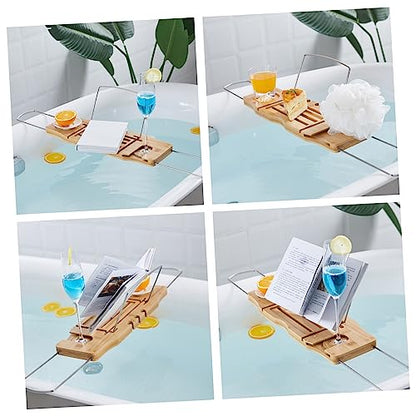 Adjustable Bamboo Bathtub Tray Phone Holder Expandable Bath Table for Luxury Baths 1-Piece Wooden Shelf for Relaxing Soaks