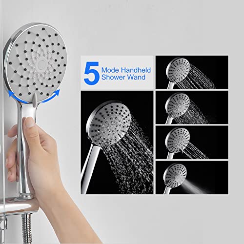POPFLY Tempered Glass Shower Panel Tower System, 9" Adjustable Shower Arm Height, 304 Stainless Steel White Shower Panels Tower with 6 Massage Jet and Tub Spout - color: Tempered Glass-white With 6 Jets