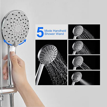 POPFLY Tempered Glass Shower Panel Tower System, 9" Adjustable Shower Arm Height, 304 Stainless Steel White Shower Panels Tower with 6 Massage Jet and Tub Spout - color: Tempered Glass-white With 6 Jets