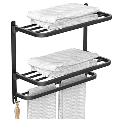 CAXIMSY 22.8Inch Towel Rack for Bathroom and Lavatory Towel Hanger with Wall Mount Towel Bars 304 Stainless Steel No Drill (Collapsible Black Towel Rack) - color: Collapsible Black Towel Rack