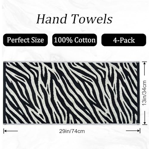 Jacquotha Bathroom Hand Towels 2 Style 4 Pack - Black Hand Towel | Checkered and Zebra, Cotton