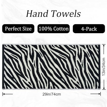 Jacquotha Bathroom Hand Towels 2 Style 4 Pack - Black Hand Towel | Checkered and Zebra, Cotton