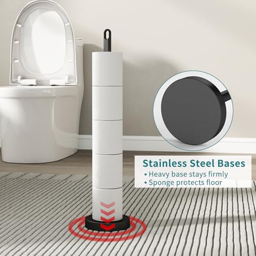 FEILERN Toilet Paper Holder Stand, Free Standing Heavy Weighted, Black | Tissue Paper Roll Storage with Reserve for Bathroom Countertop, Stainless Steel
