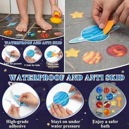 28-Piece Planet-Themed Non-Slip Bath Stickers, Custom-Designed for Family Bathrooms, Suitable for Bathtubs and Bathroom Floors (Includes Scraper) - color: Planet