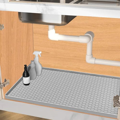 Under Sink Mat 22 x 22, Silicone Under Sink Liner for Kitchen Waterproof Bathroom Cabinet Mat, Light Grey - color: Light Grey, size: 22"W x 22"L