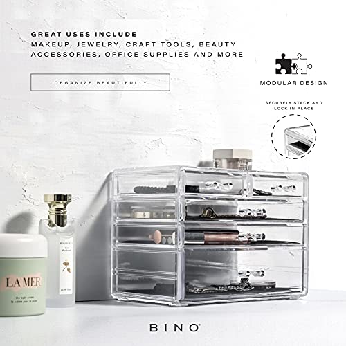 BINO THE MANHATTAN SERIES Acrylic Makeup Drawer Organizer-3 Large 2 Small Drawer | Clear Beauty Organizers and Storage| Cosmetic & Makeup Organizer | Home Organization| Jewelry & Vanity Accessories - size: 3 Large, 2 Small Drawer