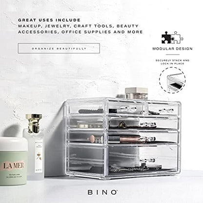 BINO THE MANHATTAN SERIES Acrylic Makeup Drawer Organizer-3 Large 2 Small Drawer | Clear Beauty Organizers and Storage| Cosmetic & Makeup Organizer | Home Organization| Jewelry & Vanity Accessories - size: 3 Large, 2 Small Drawer