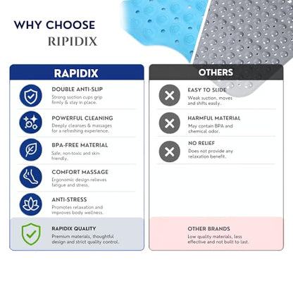 Bathtub Mat Non-Slip – 39" x 15.5" Extra Long Shower Mat with Suction Cups, BPA Free & Machine Washable, Textured Bath Mat for Tub, Ideal for Kids, Seniors & Pregnant Women, Gray - color: Gray