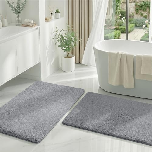 MINIDEAR Bathroom Rugs Sets 2 Piece - Thick Memory Foam Bath Mat, Ultra Soft, Plush Fluffy, Non-Slip, Quick Dry, Absorbent Washable Mat for Tub, Home Decor (32x20 & 36x24 Inch, Gray) - color: Grey, size: 2' x 3' (32x20+36x24)