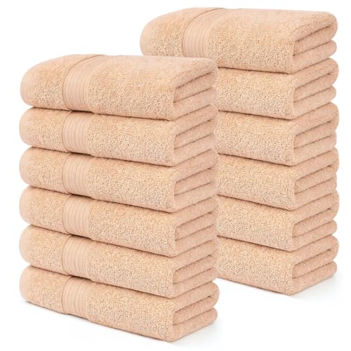 100% Cotton Hand Towels 18x28 Inches, 600 GSM, Soft & Absorbent, Set of 12, Beige - color: Beige, size: Hand Towel Set of 12
