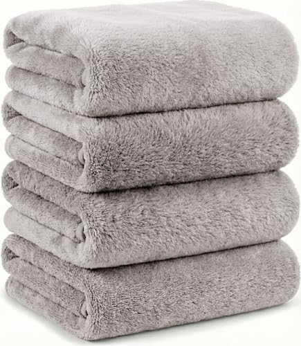 Microfiber Bath Towels Set, Compact Size 20 x 43 in, Hyaluronic Acid-Infused, Soft on Skin, 4 Pack, Quick Dry, Absorbent (Smoky Gray) - color: Smoky Gray