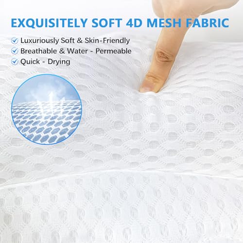 REEZEIVI Bath Pillows for Tub,Thick Neck Back Support Bathtub Cushion,White | 4D breathable body-fitting mesh, 6 strong anti-slip suction cups, machine washable & quick drying, durable for all bathtubs - color: White