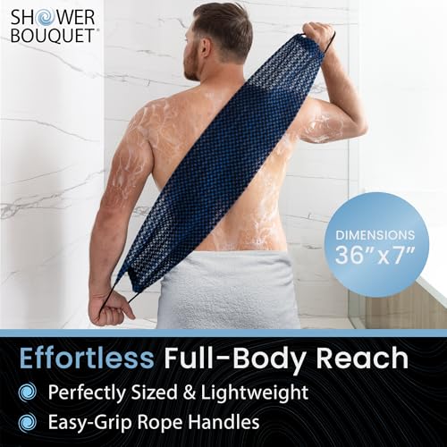 SHOWER BOUQUET Japanese-Exfoliating-Washcloth 2-Pack Charcoal & Silver Ion | Exfoliating Towel & Handles | 2-Sided Gentle Exfoliation & Deep Cleansing | Back & Body Wash Cloths for Shower | White + Blue - color: Charcoal Blue + Charcoal White, size: 1 Cou