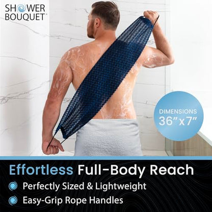 SHOWER BOUQUET Japanese-Exfoliating-Washcloth 2-Pack Charcoal & Silver Ion | Exfoliating Towel & Handles | 2-Sided Gentle Exfoliation & Deep Cleansing | Back & Body Wash Cloths for Shower | White + Blue - color: Charcoal Blue + Charcoal White, size: 1 Cou