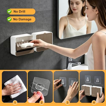 Strong Adhesive Hook Wall-Mounted Soap Dish Holder, 2-Layer Draining Tray with Removable Container, Keeps Soap Dry for Bathroom, Shower, Sink, Kitchen- Space Saver (1-Pack Khaki-Single Compartment) - color: 1-pk Khaki-single Compartment