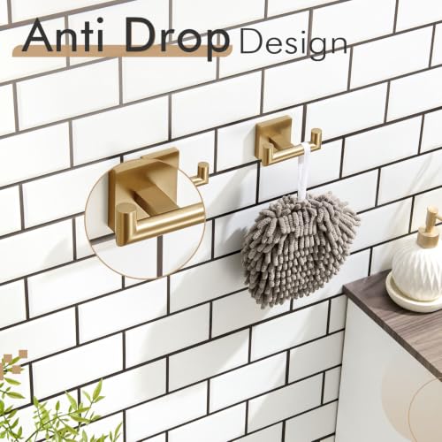 KOKOSIRI Robe Hooks Bath Towel Hooks Bathroom Hardware Double Coat Hooks Wall Mounted, 2 Pack Champagne Bronze Stainless Steel B1015CPG-P2 - color: Champagne Bronze, size: 2 Pack