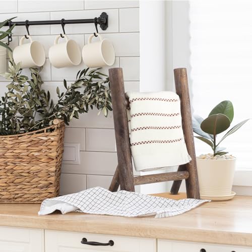 Cinnvoice 2 Pcs Wooden Tea Towel Ladder Rustic Hand Towel Stand Rack Mini Countertop Towel Stand Farmhouse Wood Counter Towel Holder for Bathroom Country Kitchen Office(Wood Color) - color: Wood Color