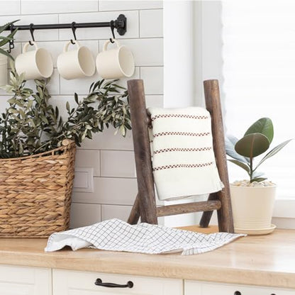 Cinnvoice 2 Pcs Wooden Tea Towel Ladder Rustic Hand Towel Stand Rack Mini Countertop Towel Stand Farmhouse Wood Counter Towel Holder for Bathroom Country Kitchen Office(Wood Color) - color: Wood Color