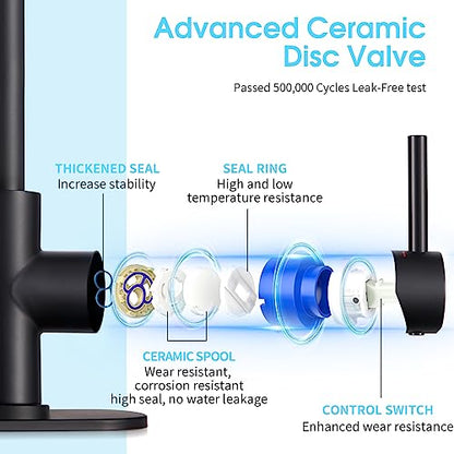 CREA Black Bathroom Faucet Brushed Nickel, Prep Wet Bar Sink Faucet Stainless Steel Single Hole Small Kitchen Faucet with 4 Inch Deck Plate, Mini Faucet Outdoor Tap for Farmhouse Vanity Sink Lavatory - color: Matte Black