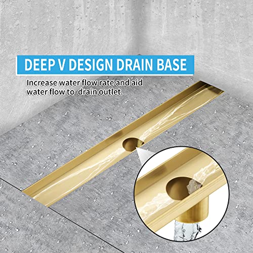 Linear Shower Drain 28 Inch, Professional Brushed SUS-304 Stainless Steel Shower Drain, 51L/Min Fast Drainage Floor Linear Drain, US Standard CUPC Certified, Zirconium Gold, SD-109 - color: Zirconium Gold, size: 28 Inch